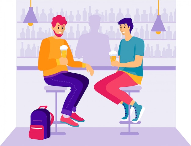 Freunde in einem Café, flache Karikaturart