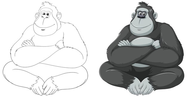 Vektor freundliche gorillas in einer monochromen illustration