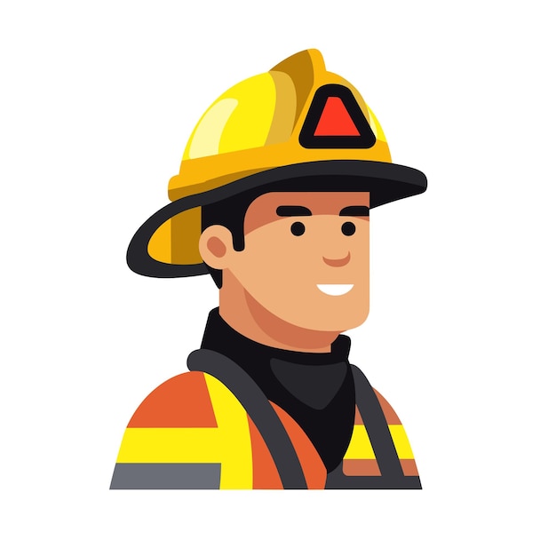 Freundliche männliche Feuerwehrmann-Vektorillustration lächelnder Feuerweher mit Helm und Schutzausrüstung