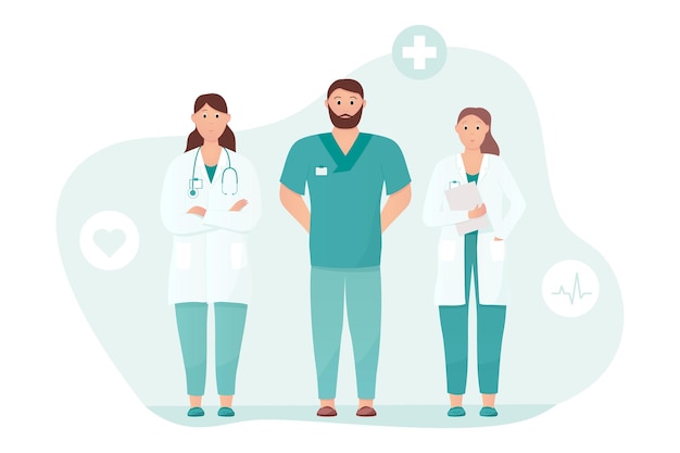 Freundliche und fürsorgliche Ärzte begegnen dem Patienten