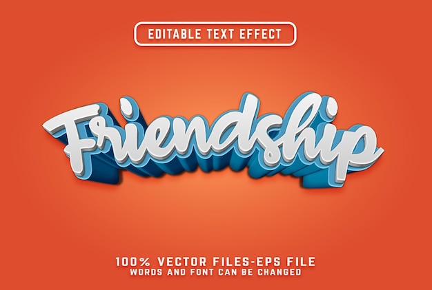Freundschaft 3d cartoon texteffekt premium-vektoren