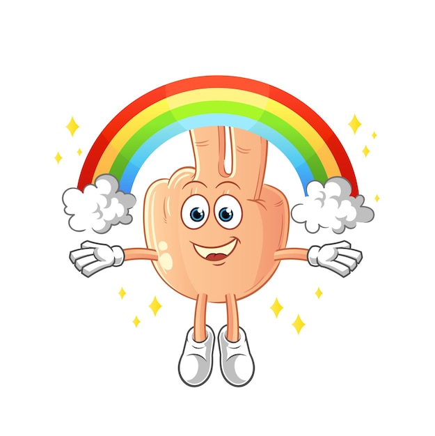 Friedensfinger mit einem Regenbogenkarikaturvektor