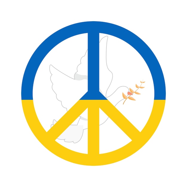 Friedenssymbol auf der ukrainischen Flagge. Das Konzept der Rettung der ...