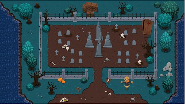 Vektor friedhof top down game tileset