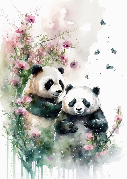 Vektor friedlicher aquarell-panda-porträt-entwurf