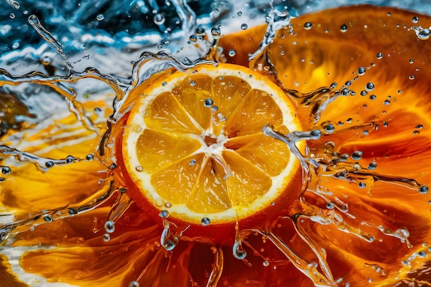 Frische Orangen fallen ins Wasser