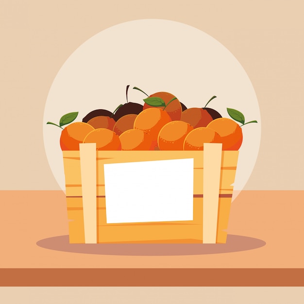 Vektor frische orangenfrüchte in der hölzernen kiste