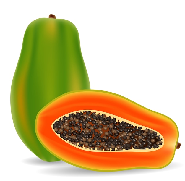 Frische papaya getrennt auf weißem hintergrund