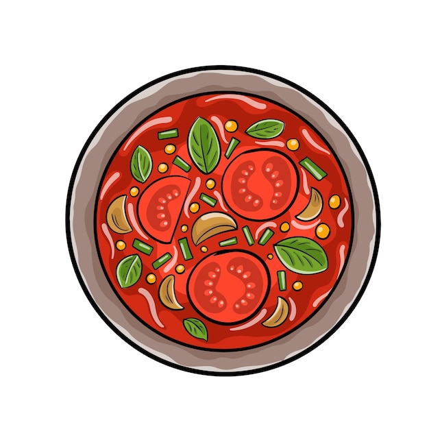 Vektor frische tomaten gazpacho kalte suppe mit pfeffer und knoblauch spanische küche