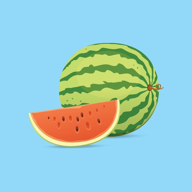 Vektor frische und saftige rote wassermelone und scheiben. essen sie tropische früchte wassermelonen.