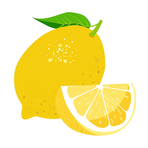 Frische Zitronenfrucht mit Blättern Vektorillustration auf weißem Hintergrund
