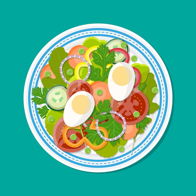 Frischer Gemüsesalat mit Ei auf Teller