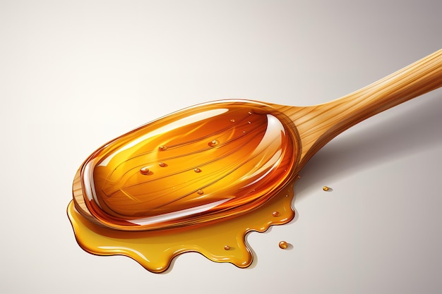 Vektor frischer honig tropft aus einem hölzernen honiglöffel auf weißem hintergrund, 3d-illustration