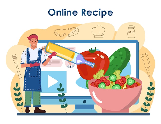 Frischer salat in einer schüssel online-service oder plattform people cooking