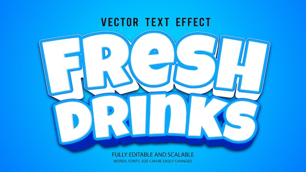 Frisches Getränk 3d bearbeitbarer Texteffekt-Vektor mit nettem Hintergrund