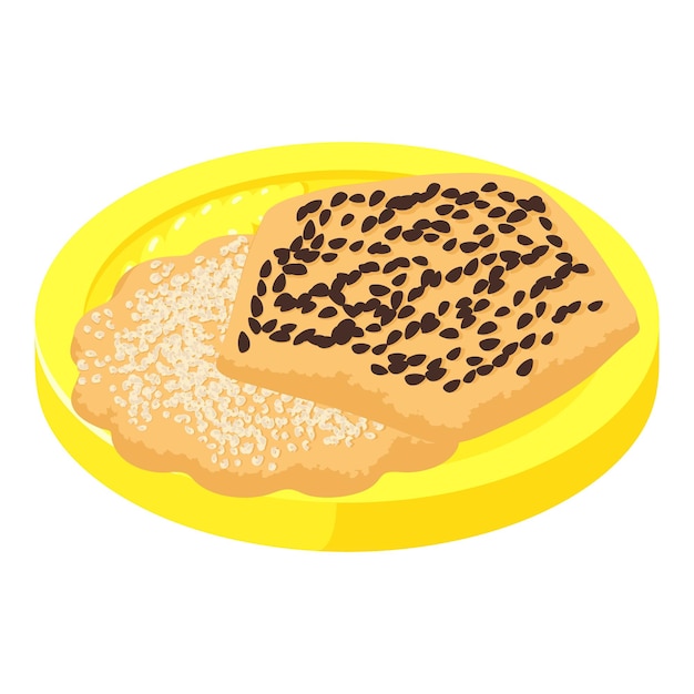 Vektor frisches keks-symbol isometrischer vektor hausgemachtes keks mit samen auf großer goldener münze dessert süßes essen