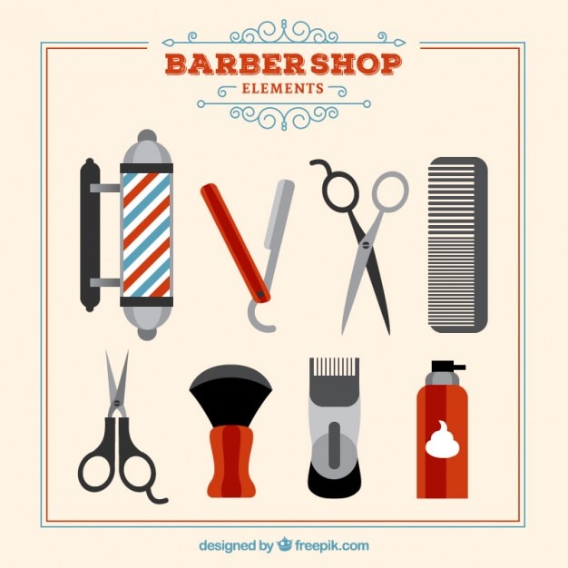 Friseur-Elemente im Vintage-Stil gesetzt