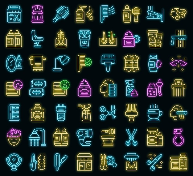 Friseursalon-Symbole setzen Umrissvektor Körperbehandlungsvektor Neon