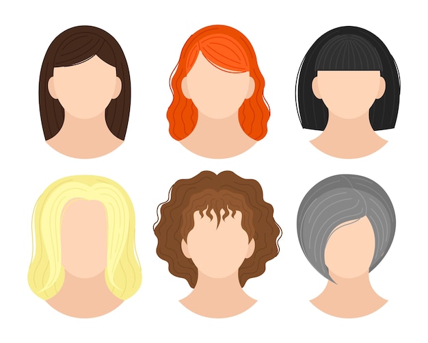 Vektor frisuren für frauen kurze lange lockige verschiedene farben haarvektorillustration