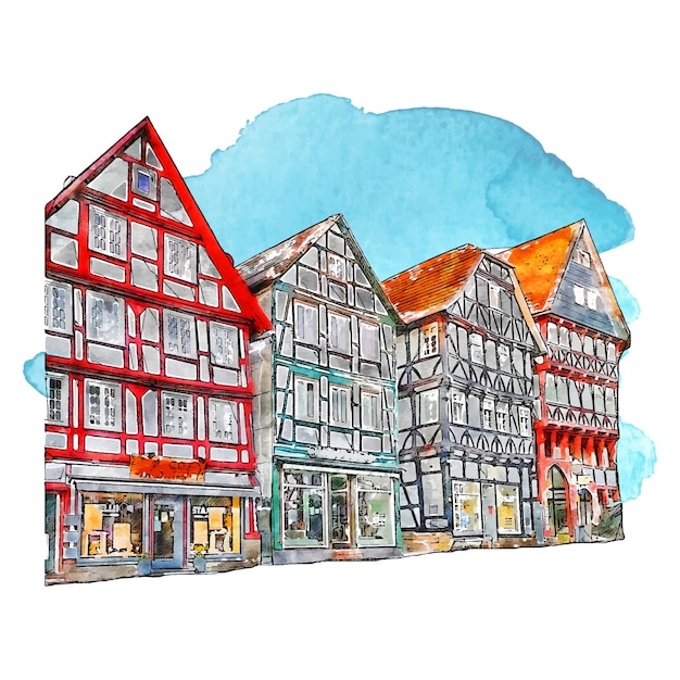 Vektor fritzlar deutschland aquarell handgezeichnete illustration isoliert auf weißem hintergrund