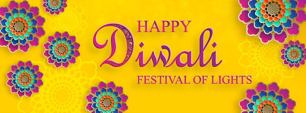 Fröhliche diwali-vektorillustration festliche diwali- und deepawali-karte das indische lichterfest auf gelbem hintergrund