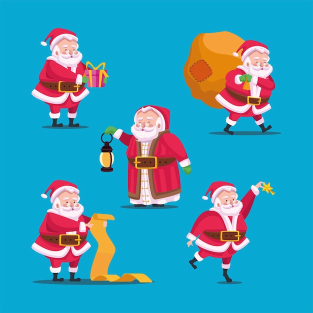 Fröhliche frohe weihnachten bündel der weihnachtsmannfigurenillustration