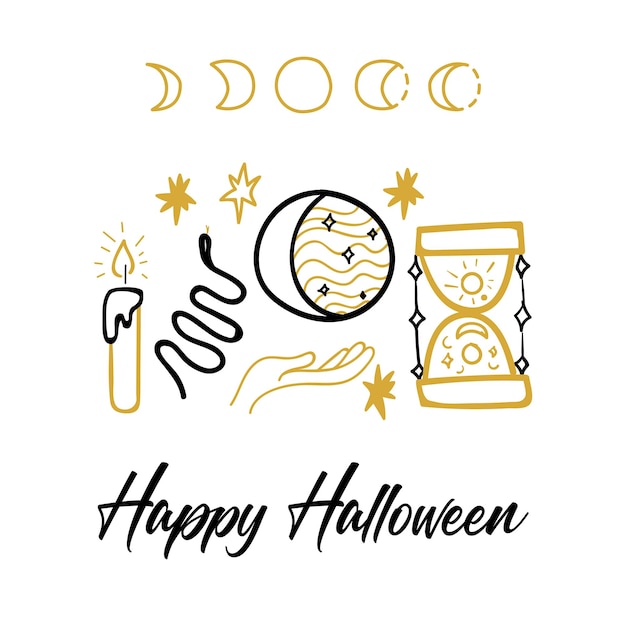 Fröhliche Halloween-Doodle-Postkarte