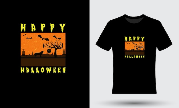 Fröhliche halloween-tag-silhouette-t-shirt-vorlage