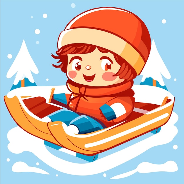 Fröhliche Kinder, die im Winter spielen. Handgezeichnetes Cartoon-Aufkleber-Symbol-Konzept, isolierte Illustration