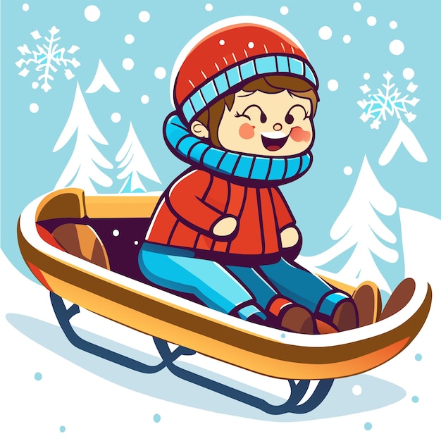 Fröhliche kinder, die im winter spielen. handgezeichnetes cartoon-aufkleber-symbol-konzept, isolierte illustration