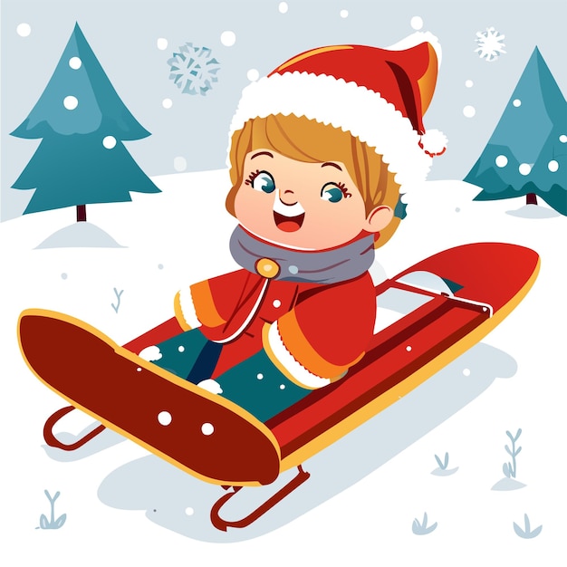Vektor fröhliche kinder, die im winter spielen. handgezeichnetes cartoon-aufkleber-symbol-konzept, isolierte illustration