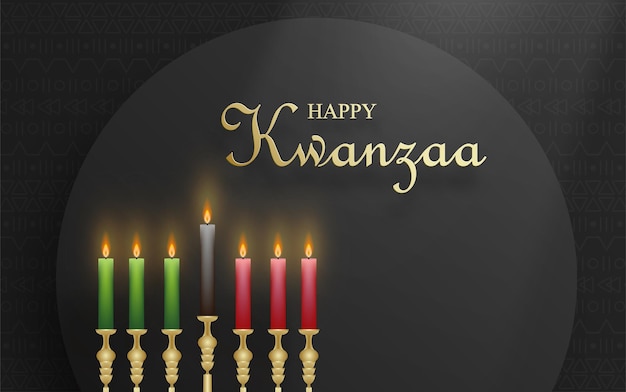 Fröhliche kwanzaa-karte mit netten und kreativen symbolen auf farbigem hintergrund für kwanzaa-feiertag