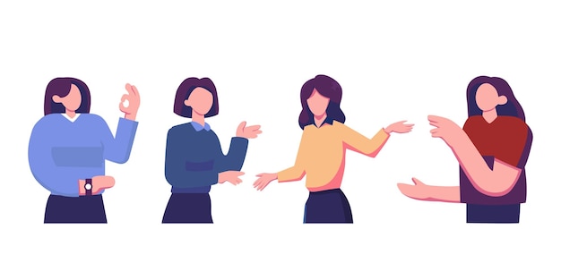 Fröhliche Menschen, die gestikulieren, zeigen, wie sie flaches Illustrationsdesign präsentieren