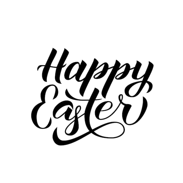 Fröhliche Ostern-Kalligrafie-Handschrift isoliert auf weißem Osterfeier-Typografie-Poster Frühlingsferien-Vektorillustration Einfach zu bearbeitende Vorlage für Party-Einladungs-Grußkarten-Banner