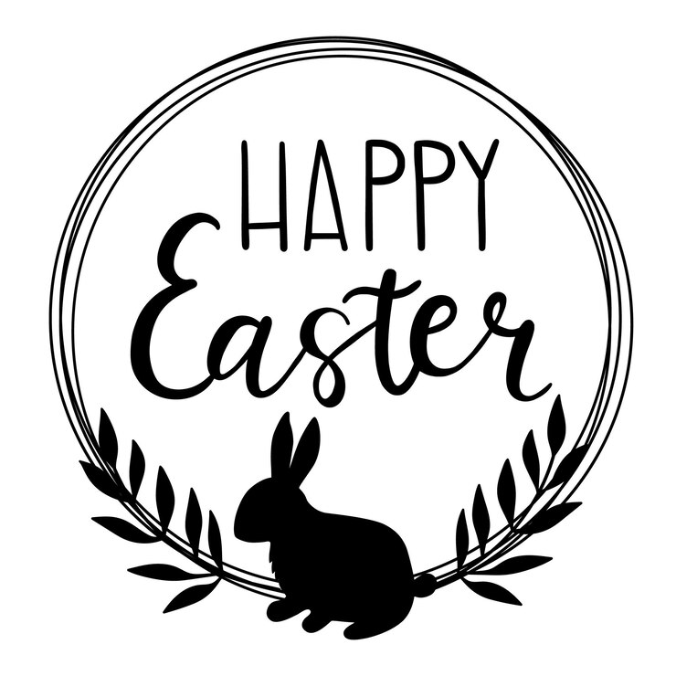 Vektor fröhliche ostervektorkalligrafie und pinselstiftbeschriftung ostern runder kranz mit hasenblättern
