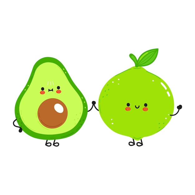 Fröhliche süße lächelnde avocado und limette