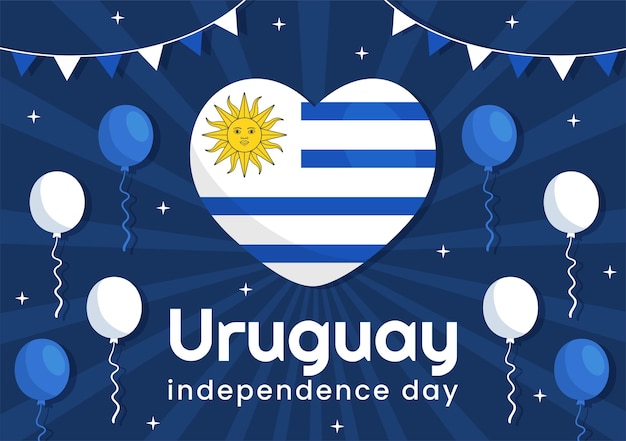 Fröhliche uruguay-unabhängigkeitstag-vektorillustration am 25. august mit wehender flagge am nationalfeiertag