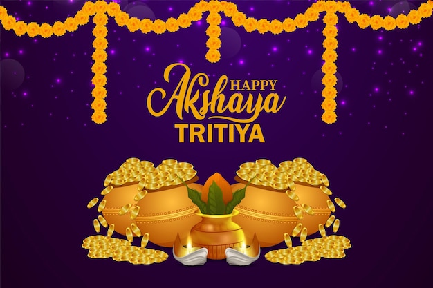 Fröhlicher akshaya-tritiya-tag mit goldenem münztopf