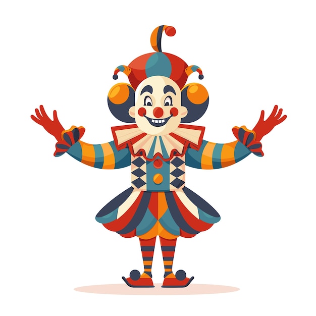 Vektor fröhlicher cartoon-clown führt unterhaltsame kinder-geburtstagsfeier-zirkus-show-clown farbenfrohe