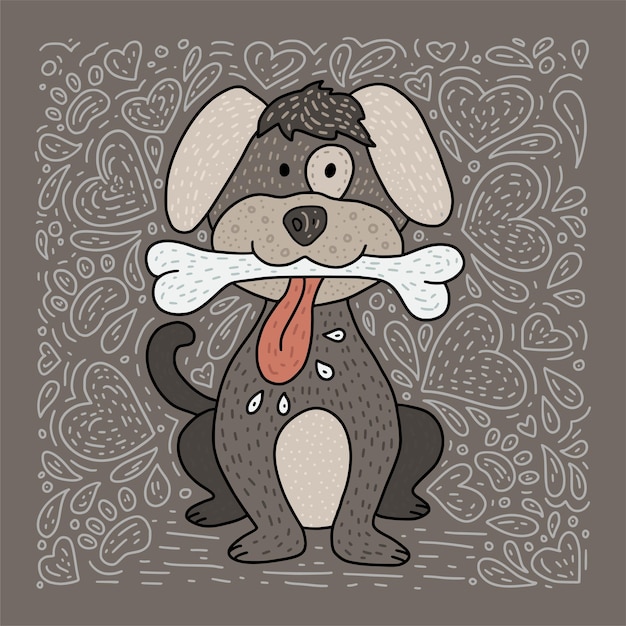 Fröhlicher, detaillierter, handgezeichneter Doodle-Hund
