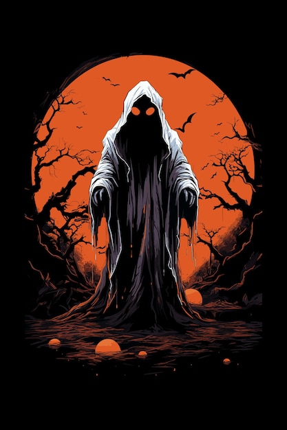 Vektor fröhlicher halloween-geisterparty-nachthintergrund oder horror-t-shirt-designillustration