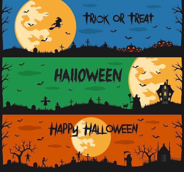 Fröhlicher Halloween-Satz von flach gestalteten Elementen Vektor-Illustration