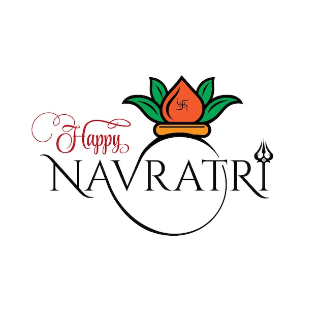 Fröhlicher navratri-gruß mit schriftzug und kalash-logo-design