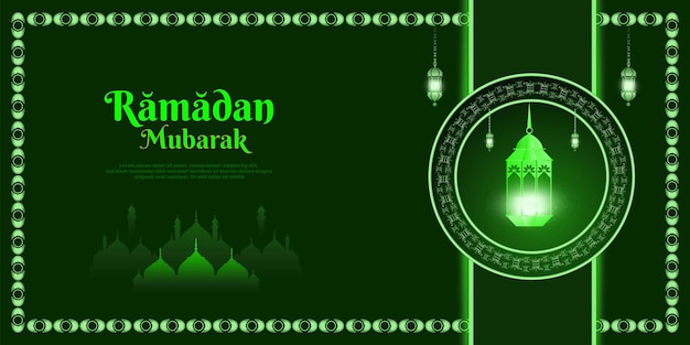 Fröhlicher ramadan mubarak dunkelgrüner hintergrund islamisches social-media-plakatdesign