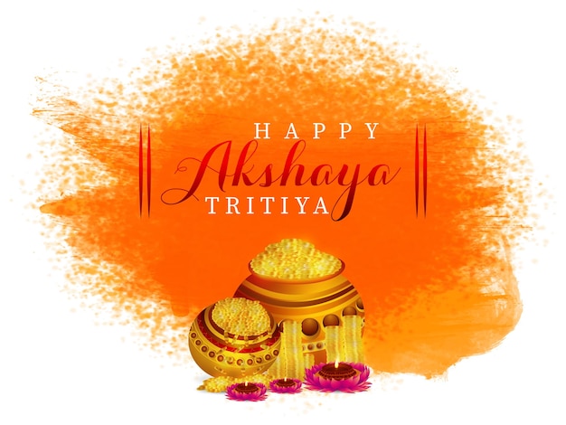 Fröhliches akshaya-tritiya-festival mit goldmünzentopf und diya