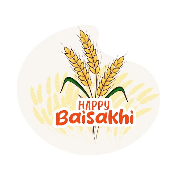 Fröhliches Baisakhi-Header- oder Banner-Design. Punjabi-Festival, Illustration von Dhol, Ähre.