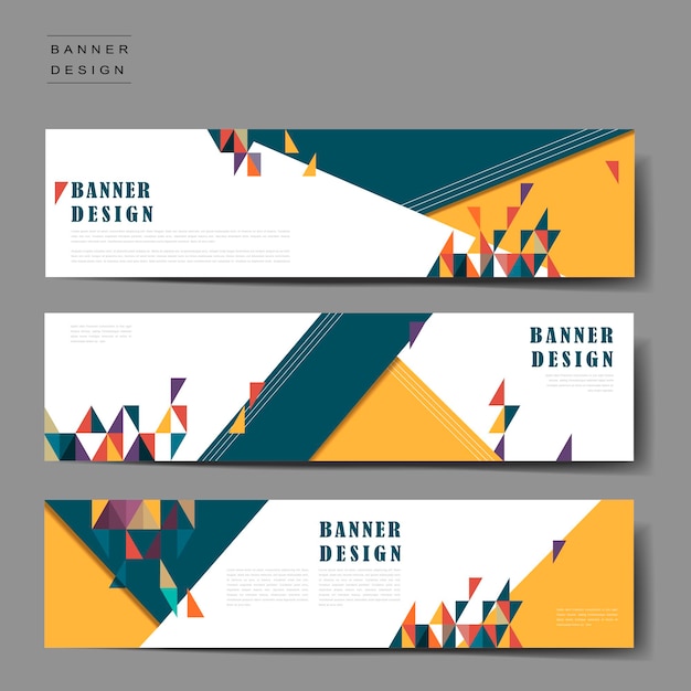 Fröhliches banner-vorlagen-design-set mit dreieckselement