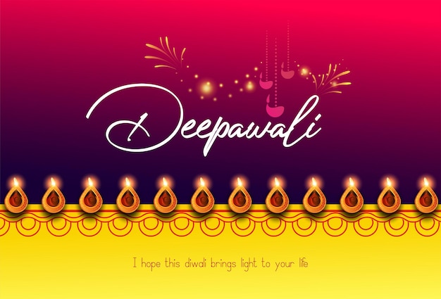 Fröhliches Diwali-Design mit Diya-Öllampenelementen auf Rangoli-Hintergrund, funkelnder Bokeh-Effekt