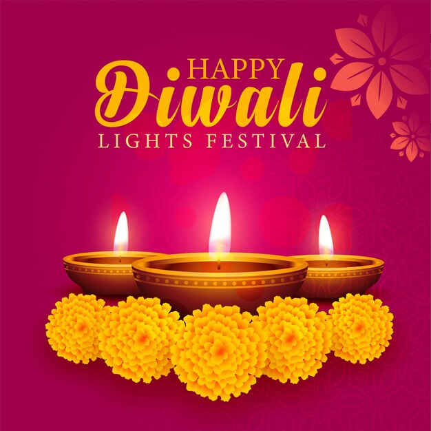 Fröhliches diwali-festival diya rosa hintergrund social-media-beitragsvorlage