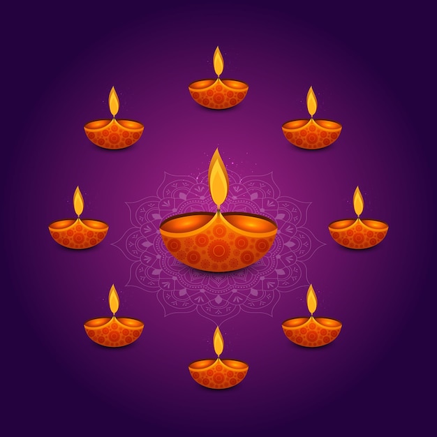 Fröhliches Diwali-Lichterfest Indische Rangoli goldene Lichter bunter Hintergrund